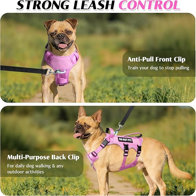 Escape Proof Dog Harness with Double Handle+4 Removable Patches | Service Working Molle Harness with Double Handle for Large Dogs, Tactical Pet Reflective Vest for Walking Hiking Hunting