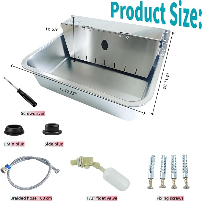 Stainless Steel Automatic Pet Waterer with Flip-Top & Wall Mount | Outdoor Auto-Fill Water Bowl with Adjustable Float,Wide Drinking Area,Easy To Clean,for Dogs,Chickens & Other Poultry