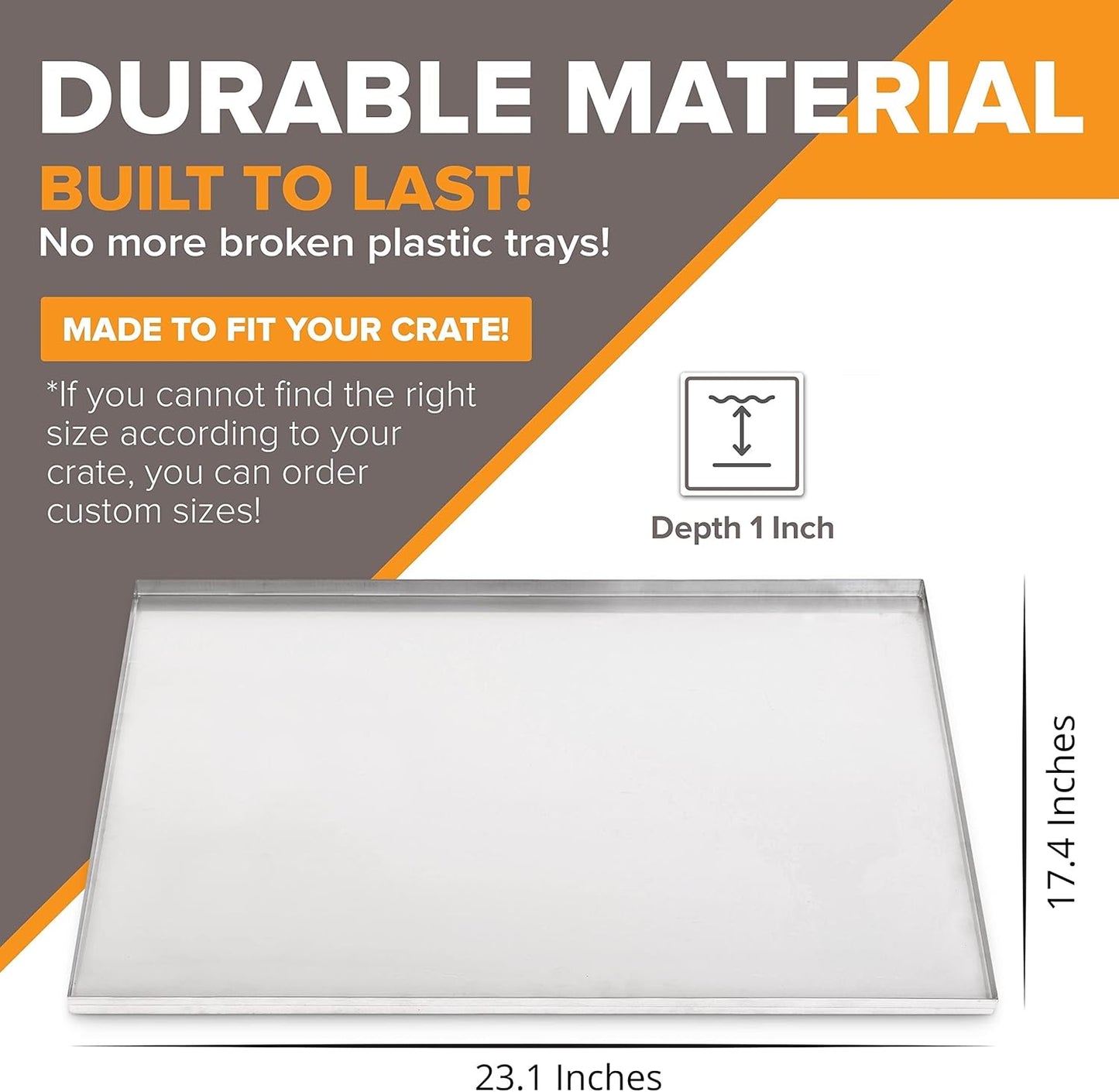 23.1" X 17.4" Metal Replacement Dog Crate Pan Chew Proof Crack Proof Pet Kennel Tray Central Dog Training Crate Pan Pet Supplies, Stainless Steel, 1" H