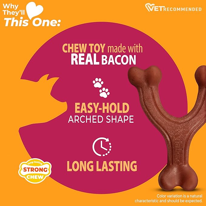 Nylabone Wishbone Strong Chew Toy for Dogs Made with Real Bacon, Durable Dog Chew Bones for Aggressive Chewers, Long-Lasting Flavor Keeps Dogs Busy, Large Dog Toys - Up to 50 lbs, 1 Count