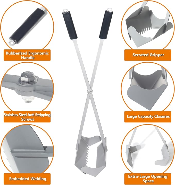Heavy Duty Pooper Scooper 38" Stainless Steel Long Handle Dog Pooper Scooper with Teeth for Large Dogs Outdoor Pet Waste Removal Shovel Waste Pick-up Yard & Grass Use Leaves Cleaning | Dog Pooper Scooper with Teeth for Large Dogs Outdoor Pet Waste Remo...