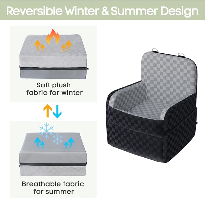 Waterproof Dog Booster Car Seat for Small Medium Dogs up to 26 lbs | 6-Inch Elevated Memory Foam CarSeat, Detachable Washable Cover, Y-Shape Safety Belt, Storage Pockets, Fits in Front/Back Seat