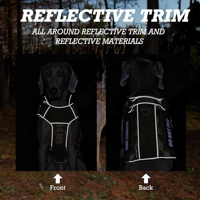 Tactical Dog Harness for Medium Large Dogs, 2X Lightweight Metal Buckle Service Dog Harness with Do Not Pet Patches, Reflective Military Dog Harness for Hiking Training Brown