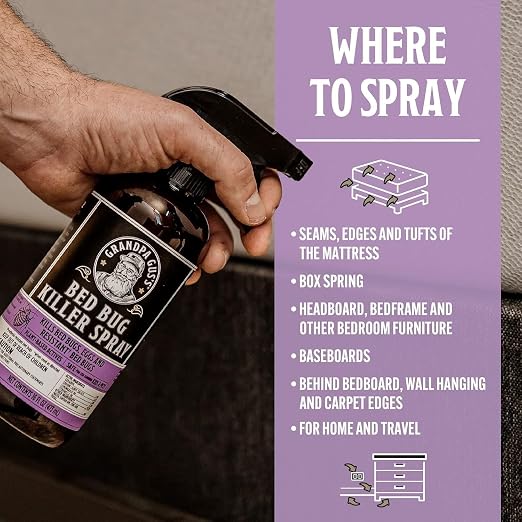 Grandpa Gus's Natural Bed Bug and Dust Mite Killer Spray, Plant-Based Home Treatment for Mattress and Bedding, Kills Eggs and Pyrethroid-Resistant Strains, 16 fl oz