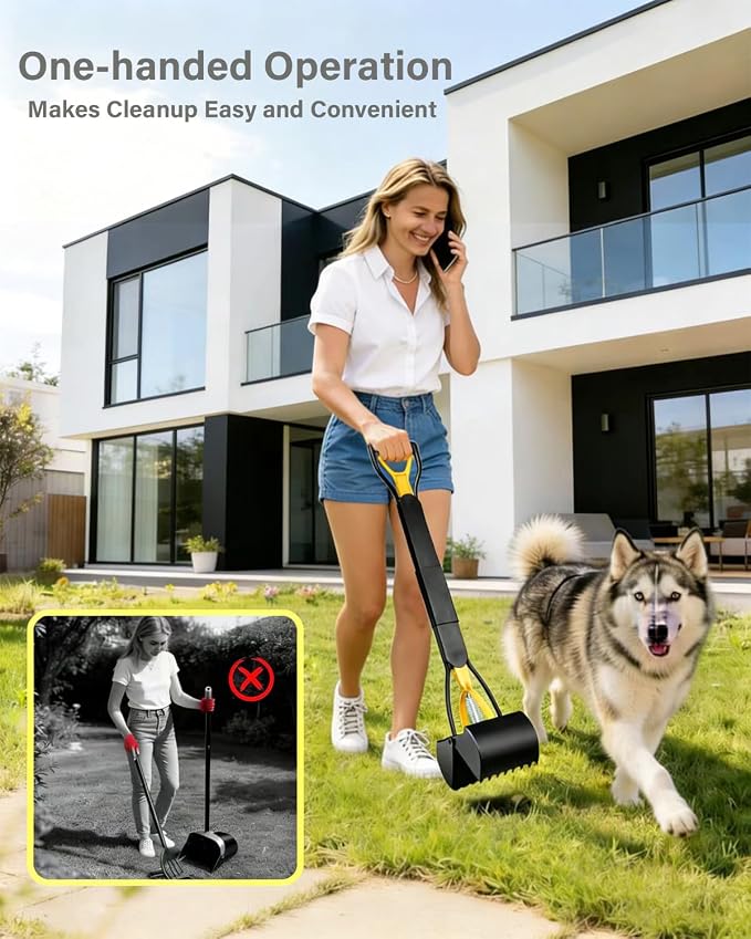 32" Dog Pooper Scooper, 2 Pack XL Tall Poop Scooper for All Kinds of Dogs | Durable Spring, Lightweight, Portable, Foldable, Long Handle, One-step Assembly, No Touch Pooper Tool for Yard, Grass, Gravel