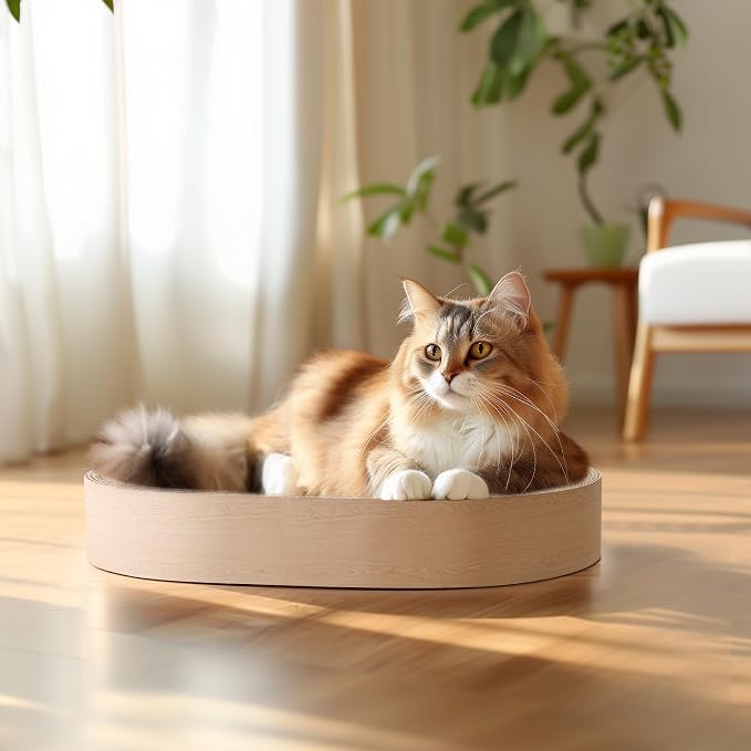 ComSaf Cat Scratcher Bed, Oval Cardboard Scratching Board for Indoor Cats | Shallow Bowl Shape,Scratch Pad Surface, Corrugated Cardboard, Furniture Protection, Cat Lounger, Claw Care