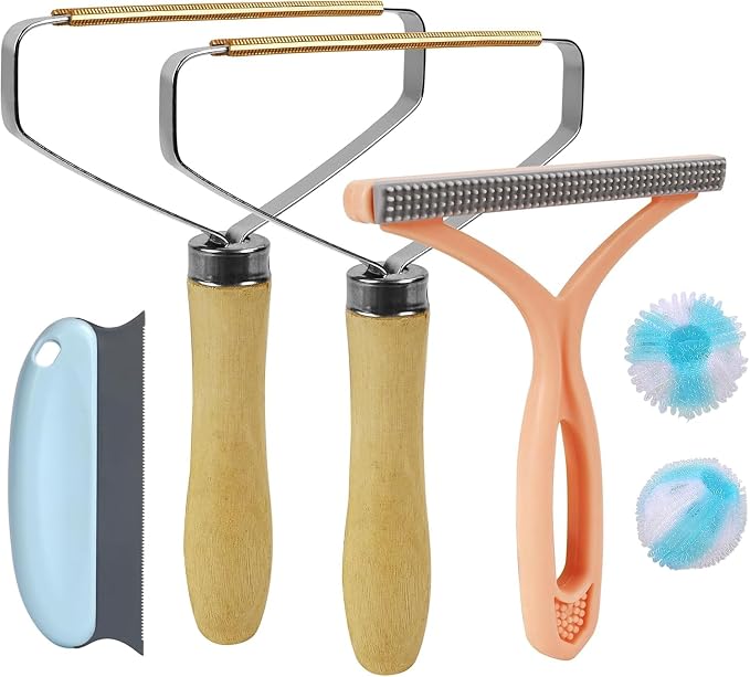 Pet Hair Removal Tool: 6 Pcs Dog Cat Hair Remover - Reusable Pet Hair Remover with Laundry Pet Hair Catcher - Portable Carpet Rake Scraper Fur Removal Tool for Rugs Car Mats Couch Furniture