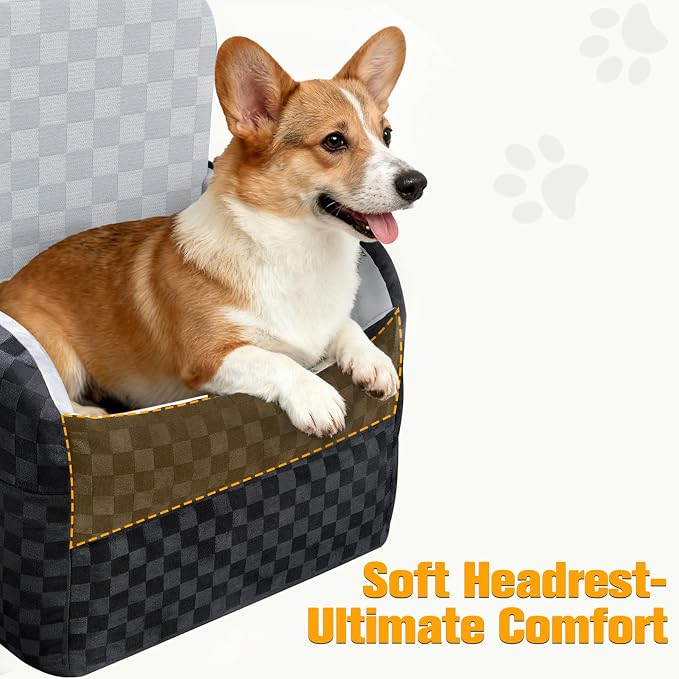 PETICON Waterproof Dog Car Seat for Small Medium Dogs, 6in Memory Foam | Pet Booster Seat for Dogs up to 26 lbs with Pockets, Detachable Washable Pet Carseat with Y-Shape Safety Belt