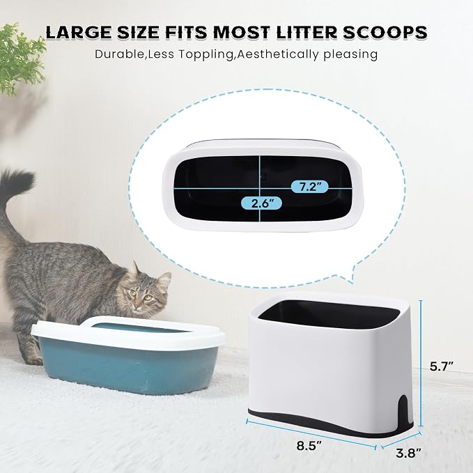 Cat Litter Scoop Holder Universal Scooper Storage Caddy for Most Kitty Poop Shovel, Durable Removable Pet Pooper Stand for Plastic / Metal Waste Scoops, Double-Layer Mini Desktop Trash Can - L White