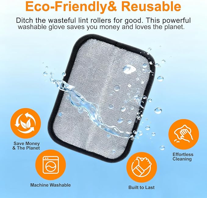 PCYIS Pet Hair Removal Glove,Reusable Electrostatic Pet Hair Remover Glove,Washable Grooming Tool for Cats, Dogs, Furniture, Car Seats, & Carpets(2 Piece)