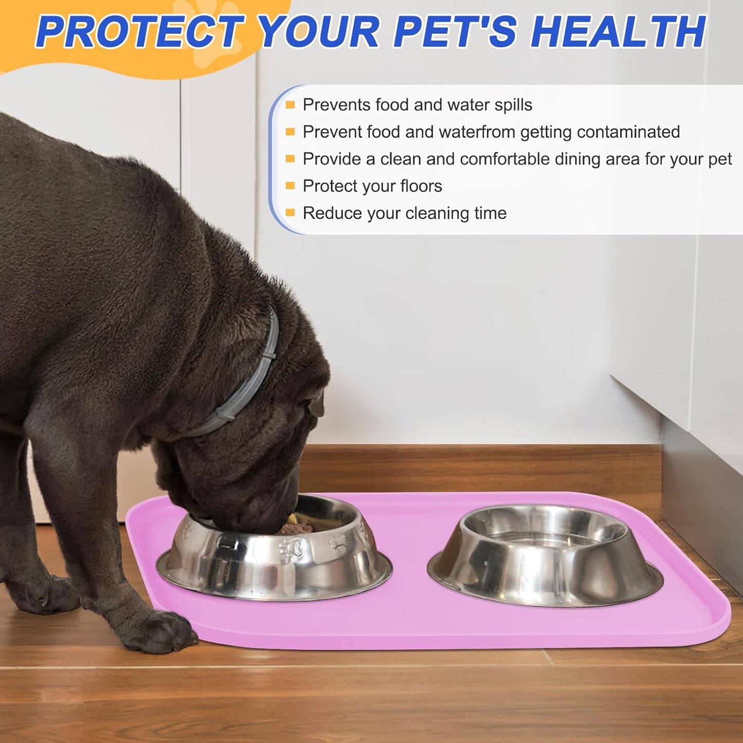 Silicone Pet Feeding Mat with Raised Edge for Food and Water, Dog Bowl Mats, Cat Bowls Placemat with High Lip for Floor Waterproof, Rubber Tray for Cats and Dogs 24 x 16 x0.8 Pink