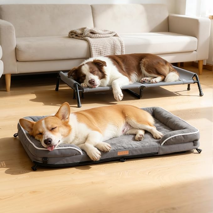 Lekereise Cooling Elevated Dog Bed for Large Dogs, Portable Indoor & Outdoor Raised Dog Bed with Breathable Mesh,Pet Hammock Cots with Removable Dog Beds