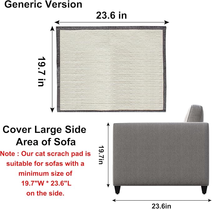 Cat Scratch Sofa Protector,Cat Scratching Couch Protector with 19.7''L*23.6''W Natural Sisal Cat Scratcher Mat for Protecting Couch Sofa Chair (Dark Grey/Right Hand)