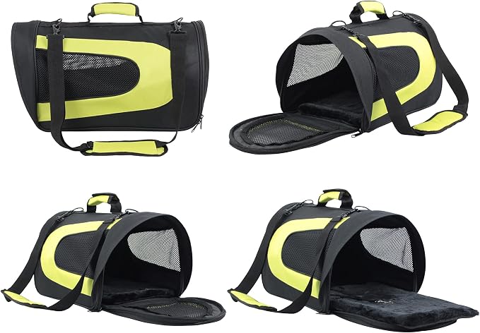 EliteField Deluxe Soft Pet Carrier (3 Year Warranty, Airline Approved), Multiple Sizes and Colors Available (20" L x 11" W x 11" H, Black+Lemon Green)