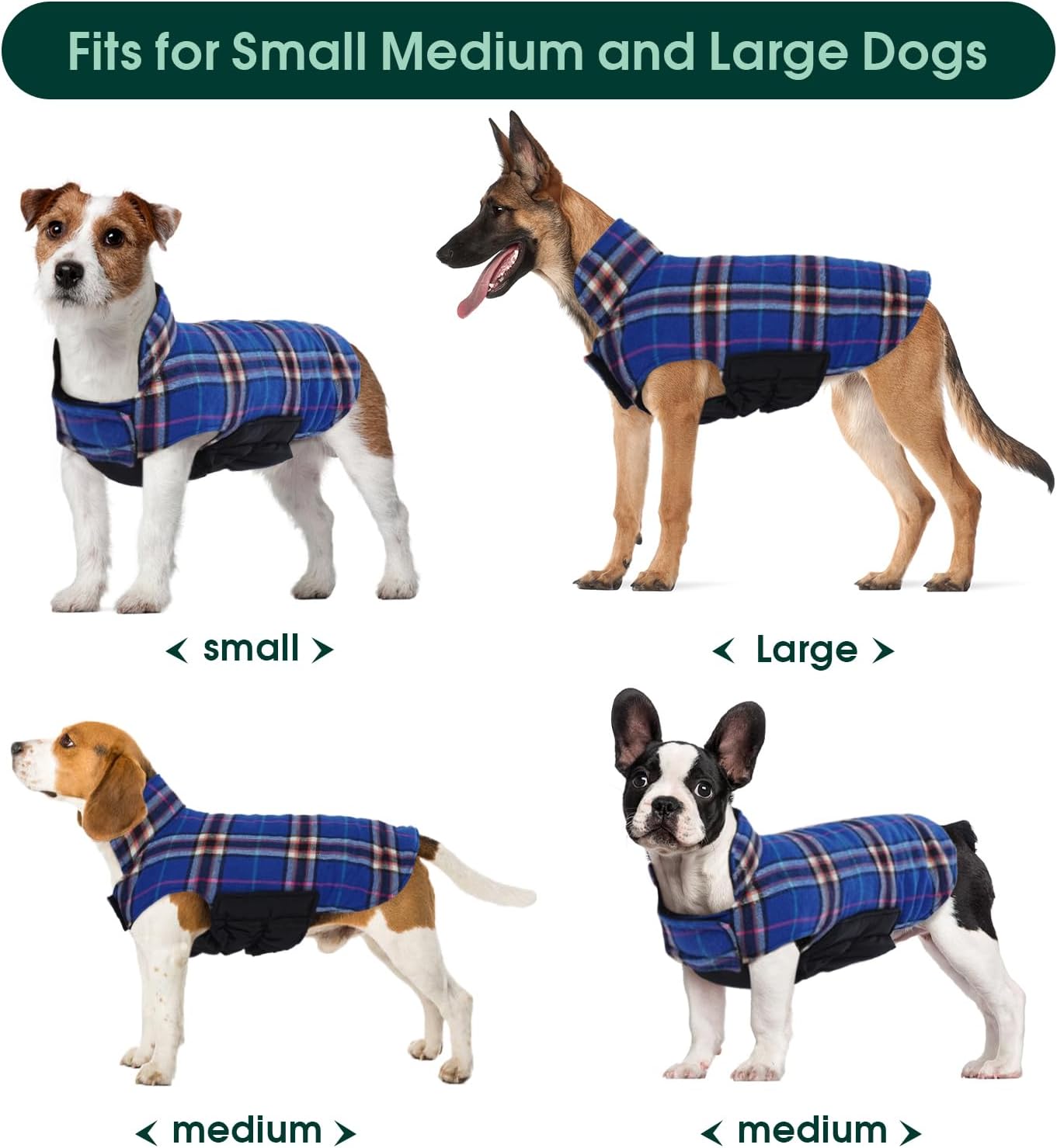 Kuoser Waterproof Dog Coat, Reversible Dog Jacket for Large Dogs, Adjustable Durable Doggie Winter Coat for Groowing Puppies Warm Puppy Cold Weather Apparel, Navy L