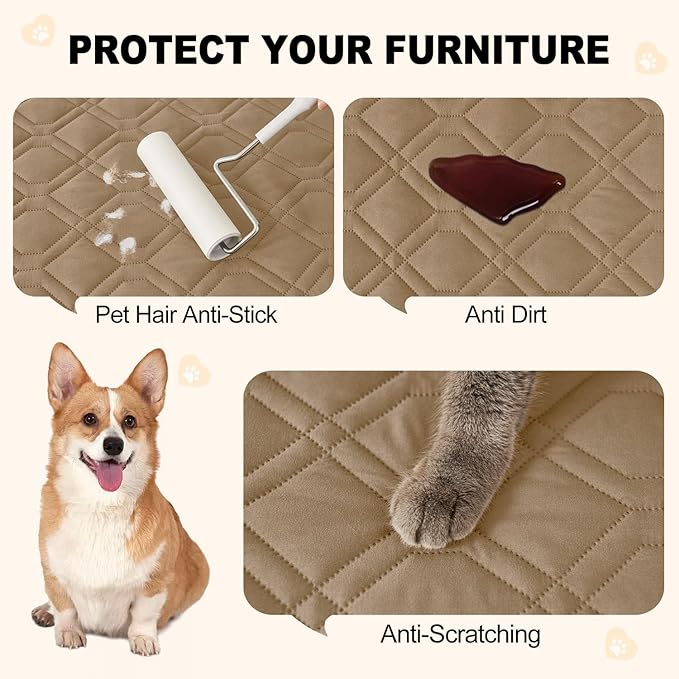 Smiry Reversible Waterproof Couch Covers for Sofa, Washable Dogs Pet Couch Covers for 3 Cushion Sofa Pet Friendly, Water Resistant Furniture Protector Slipcover, Geometric (82"x120", Camel/Beige)