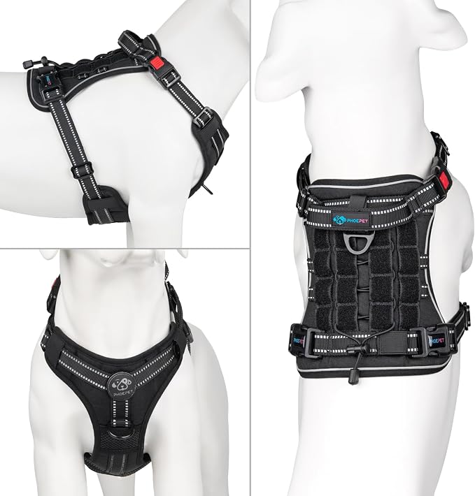No Pull Tactical Dog Harness,Service Dog Vest Molle & Loop Panels | Black L, Metal Front & Back D-ring, Reflective, Easy Control with Padded Handle for Small Medium Large Dogs