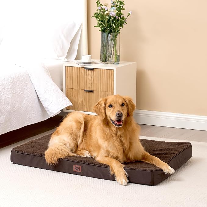 EHEYCIGA Orthopedic Dog Bed Large with Removable Washable Cover, 47IN Brown | Egg Crate Foam Support, Durable Oxford fabric, Non-Slip Bottom, Machine Washable, Soft Waterproof Plush Pet Bed Mat For Crate