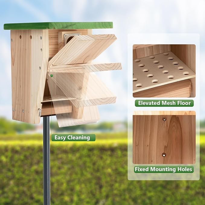 3/4 inch Thick Cedar Bird Houses with Metal Predator Guard, Nesting Box Birdhouse for Easy Cleaning, Wooden Bluebird Houses for Outside, Outdoor Wild Bird Watching, Swallow Wren Chickadee…