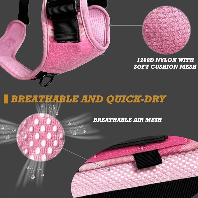 Tactical Dog Harness for Small and Medium Breeds, Air Dog Vest No Pull with Reflective Do Not Pet Patches, Breathable Dog Molle Vests for Training Walking Hunting Camo Pink