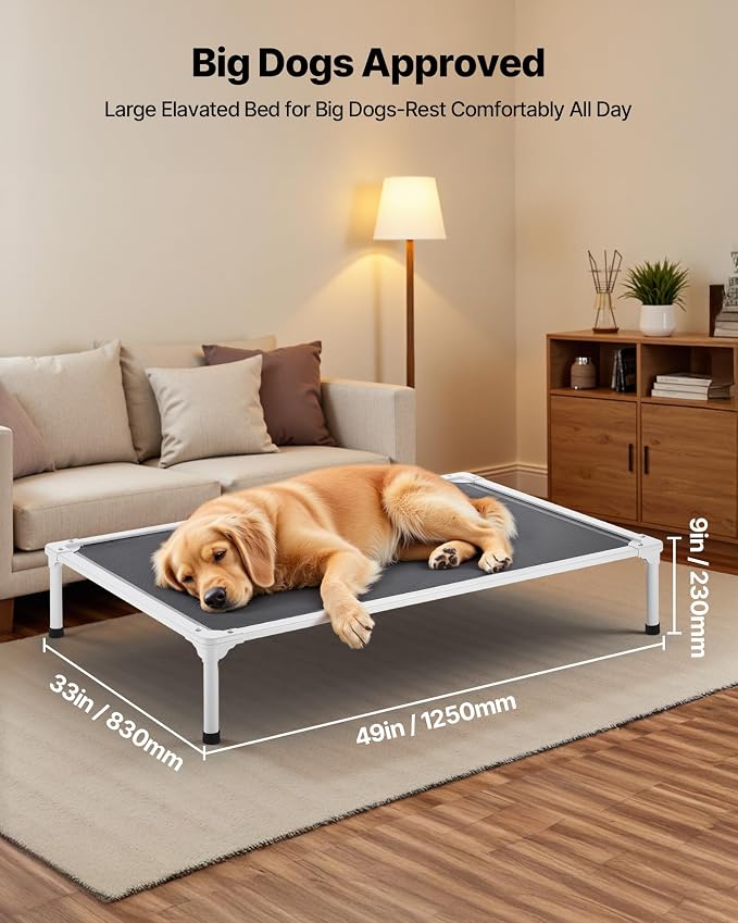 VEVOR Chew Proof Elevated Dog Bed, Portable Raised Dog Cot with Aluminum Tube Metal Frame and Breathable Textilene Mesh, Indoor & Outdoor Pet Cooling Raised Hammock Bed, XL, Gray