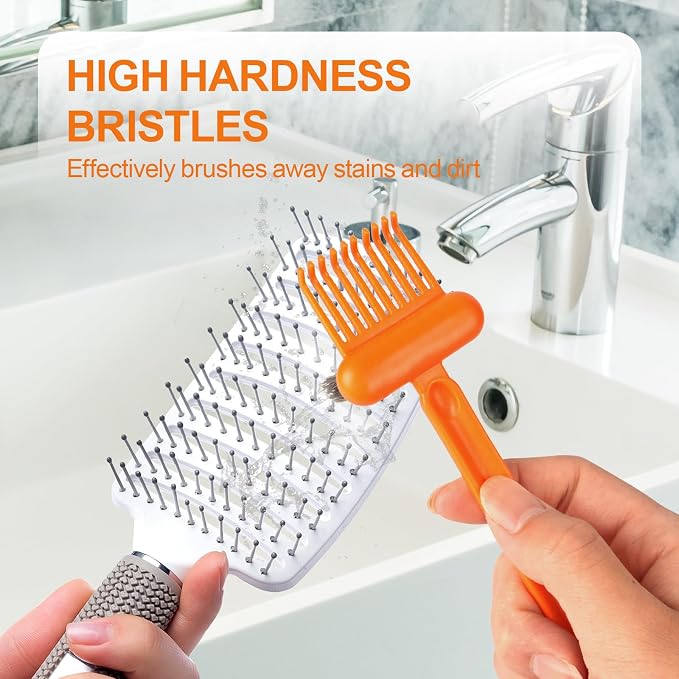 Hair Brush Comb Cleaning Tool Comb,2-in-1 Hair Brush Cleaner Tool, Portable Remover Rake for Removing Hair Dust, Home and Salon Use (Orange)
