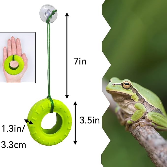 JSLZF 2PCS Tree Frog Habitat Frog Tank Accessories Terrarium Decor Frog Climbing Swing with Suction Cup Hook Green Rubber Climbing Toy for Frogs