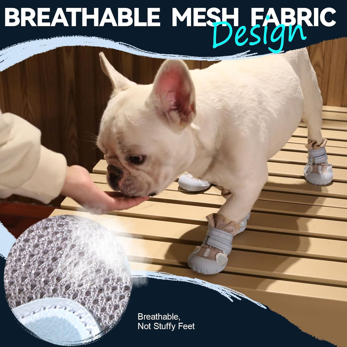 Dog Shoes for Large Small Medium Dogs, Breathable Mesh Dog Boots & Paw Protectors for Summer Hot Pavement Winter Snow, Waterproof Anti-Slip Dog Booties for Hiking Hardwood Floors(Blue-Beige8)