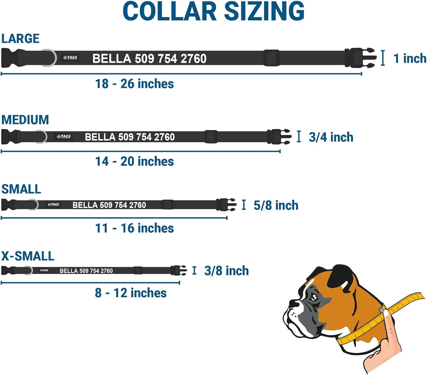 GoTags Personalized Dog Collar with Nameplate, Adjustable Dog Collar with Custom Engraved Slide On Pet ID Tag in Stainless Steel, Silent, No Noise Dog Tag (Light Gray, Small)