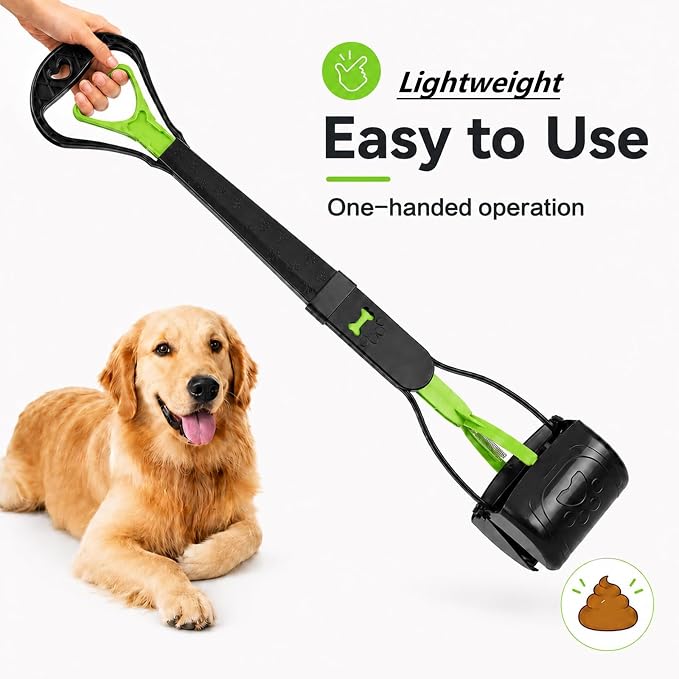31inch Large Pooper Scooper for Dogs with Long Handle, Sturdy & Durable, Not Easy to Break, Lightweight & Easy to Use, Easy to Pick Up from Grass and Gravel | Less Bend Down, One-hand Operate Pick up for all Surface, Heavy Duty Poop Scooper for Large M...