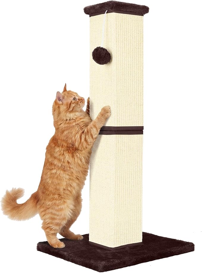 Cat Scratching Post 32 Inch for Indoor Large Cats and Kitten, Nature Sisal Tall Cat Scratch Post, Sisal Cat Scratcher Improve Cat's Scratching Habits and Protect Your Furniture, Beige