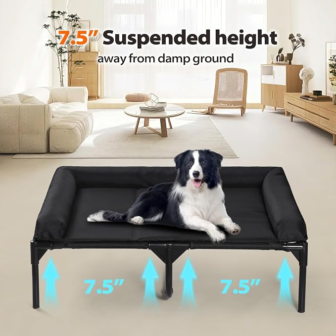 Elevated Medium Dog Bed, Waterproof Raised Dog Cot with 3-Side Bolster for Indoor Outdoor Use