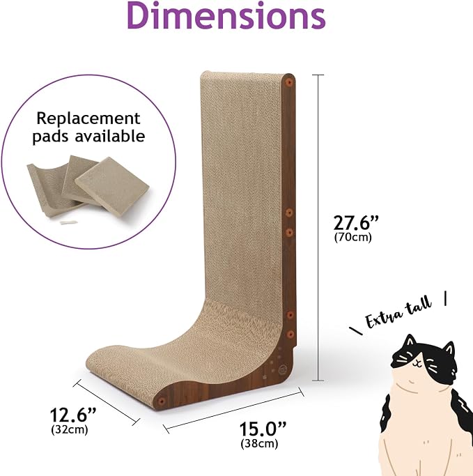 Necoichi Cardboard Cat Scratcher Wall for Indoor Cats - Cat Scratching Board, Cat Scratch Pad Lounger with Reversible Usability and Extra Comfort for Lounge, Curved (Dark Cherry, Regular)
