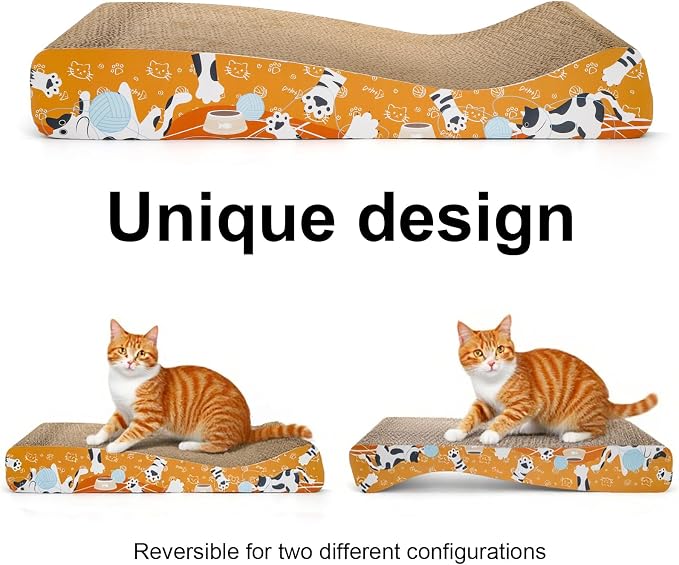 Nicunom 2 Pack Cat Scratching Pads, Curved Cat Scratcher Cardboard, Reversible Cat Scratch Board for Furniture Protection, Cat Scratcher Lounge Couch Bed for Indoor Cats