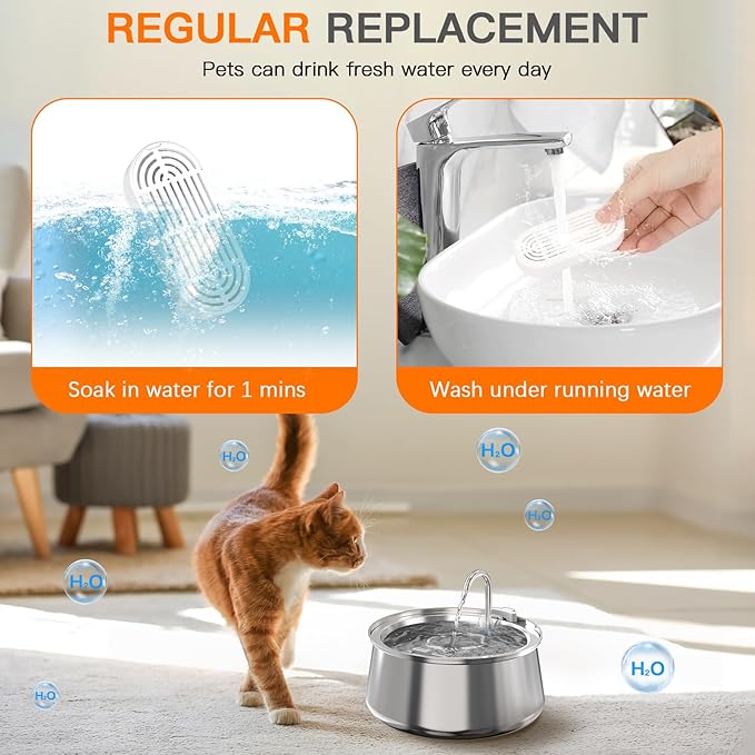 Cat Water Fountain Filters for 108/3.2L& 4L/134oz Stainless Steel Pet Water Dispenser Fountain Filters(9 Filters& 9 Sponges)