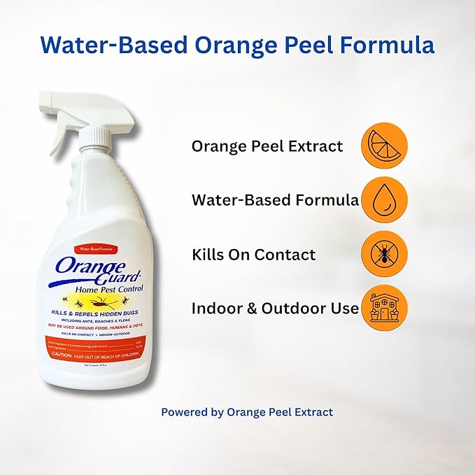 Orange Guard Home Pest Control Spray with D-Limonene | All-Natural Food Grade Orange Peel Oil for Bugs, Ants, Roaches, Fleas, Palmettos and Silverfish - 32oz
