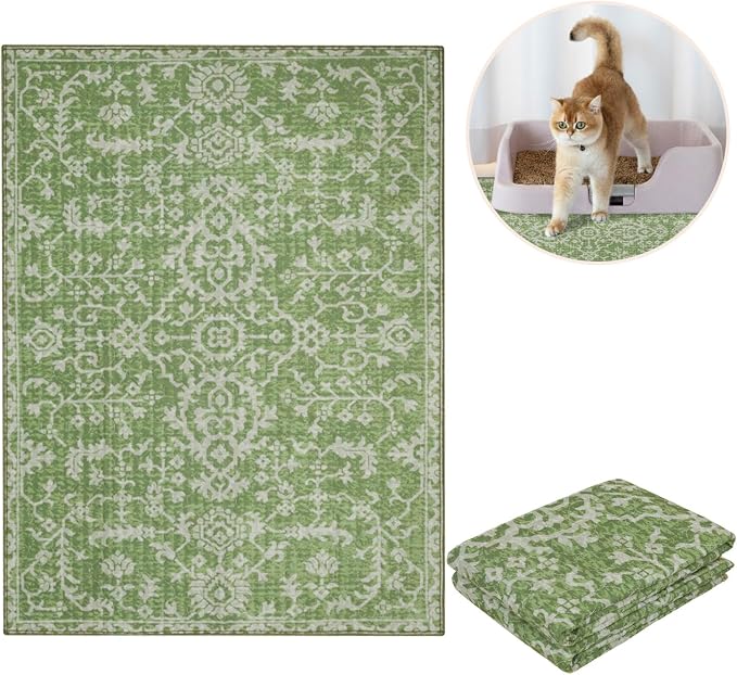 Lovewag Cat Litter Mat, Litter Box Mat, Jade Quilt, 36x48, 2 Pack | Washable litter mat cover, kitty litter mat & cat mat for litter box, litter trapping mat, prevents tracking, multi-cat