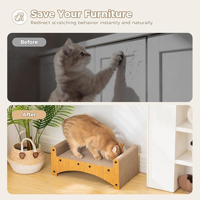 Avont Cat Scratcher Lounge, 3-in-1 Reversible Cardboard Scratching Bed, Horizontal Lounger for Indoor Cats Kittens - Nature