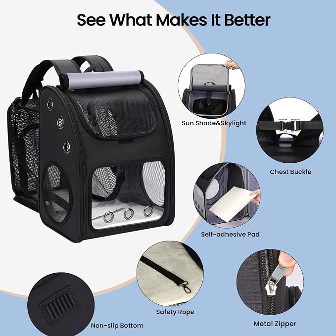 Expandable Cat Carrier Backpack, Large Space, Airline Approved, XL | Pet Carrier Backpack Up to 25 lbs, Portable Pet Travel Backpack, Ideal for Traveling/Hiking /Camping/Vet, Black