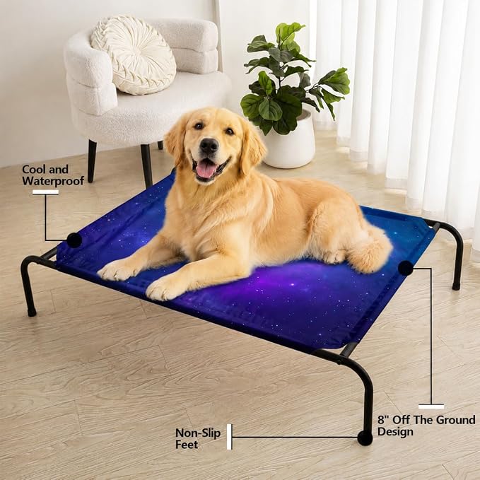 Galaxy Space Starry Orthopedic Elevated Dog Pet Bed(35"X25"X8"),with Metal Frame,Printing Breathable Waterproof Dog Kennel,Sleeping Bed Set for Small Medium Large Dogs Cats,for Home,Outdoor Use