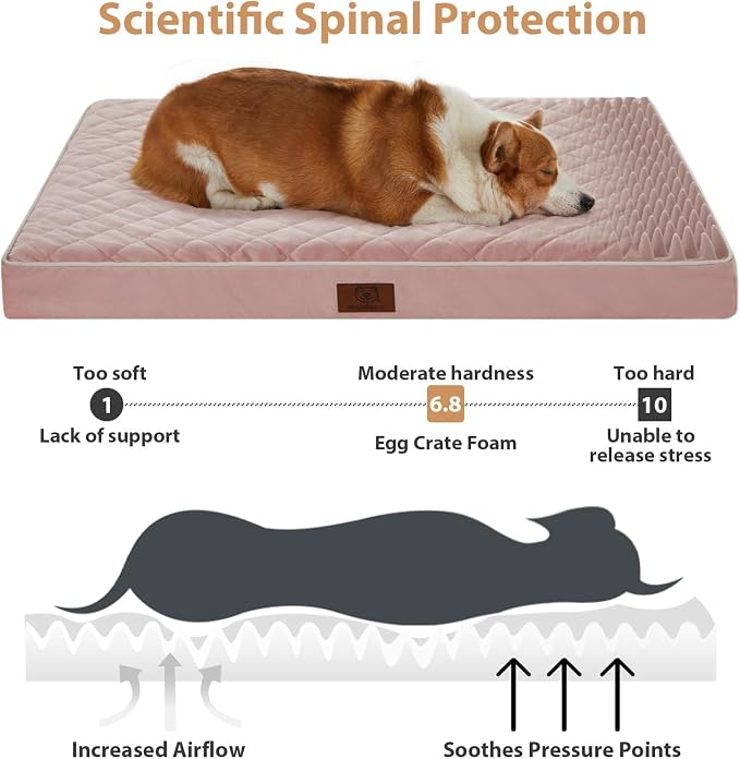 WNPETHOME Orthopedic Waterproof XL Dog Bed for Crate Cozy Sleep | Extra Large Washable Dogs Bed with Removable Cover, Multi-Needle Quilting Dogs XL Crate Bed for Relax , Pink 41x27 Inch