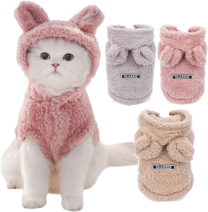 Selena Cat Bunny Ears Costume Cute Dog Kitten Hoodies Sweater Rabbit Ears Puppy Pet Apparel (XX-Large,Pink)