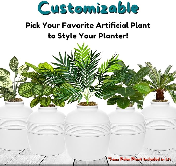 Good Pet Stuff Original Hidden Litter Box Planter, Decorative Cat Litter Enclosure with Carbon Filter, Artificial Palm Plant, Upgraded Design, Easy Clean Litter Tray, Essentials Kit, White Birch