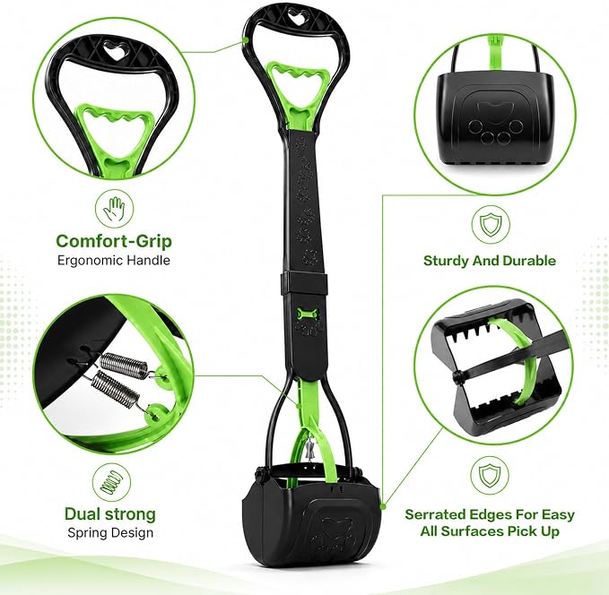 31inch Large Pooper Scooper for Dogs with Long Handle, Sturdy & Durable, Not Easy to Break, Lightweight & Easy to Use, Easy to Pick Up from Grass and Gravel | Less Bend Down, One-hand Operate Pick up for all Surface, Heavy Duty Poop Scooper for Large M...