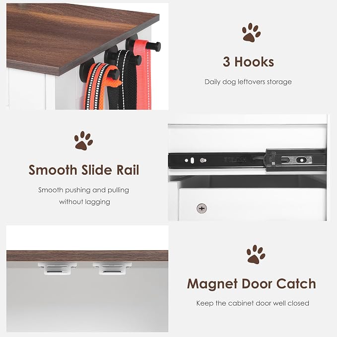 Dog Feeding Station Storage Cabinet: Pet Feeder Container Cabinet with 2 Hidden Raised Dog Bowls Drawers for Feeding & Watering Supplies