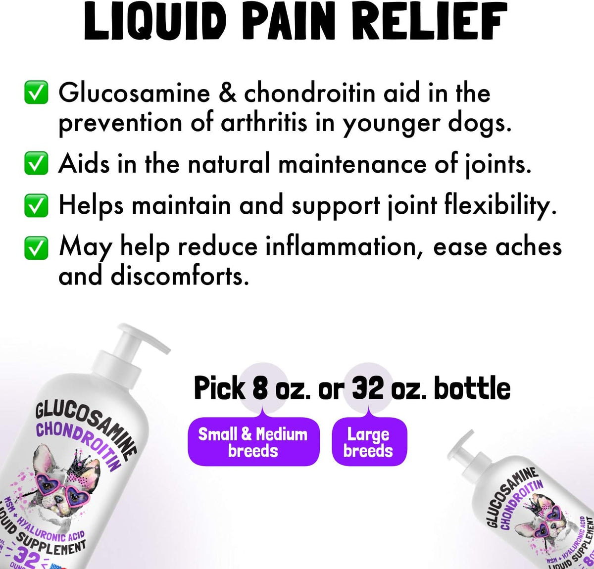 Liquid Glucosamine for Dogs Bacon Flavour Chondroitin, MSM & Hyaluronic Acid K9 Supplement Hip and Joint Formula Advanced Mobility Joint Pain Relief Senior Advanced Supplement for All Breeds 32 oz