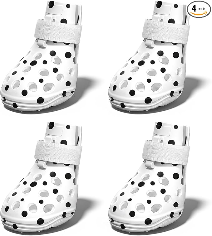 Dog Shoes for Hot Pavement, Breathable Dog Boots Paw Protectors with Adjustable Straps & Non-Slip Sole, Easy On & Off, Waterproof, Easy-Cleaning (White Speckles, L)