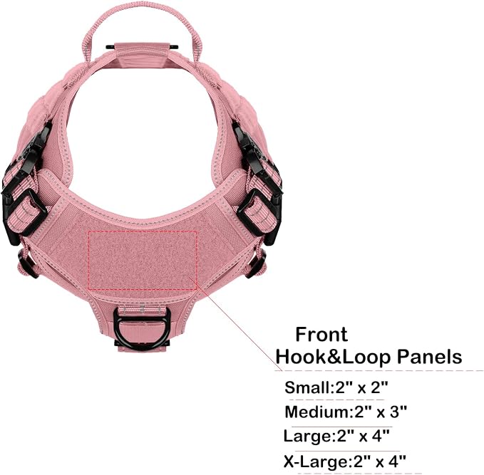 ICEFANG Tactical Dog Harness for Large Dogs,Reflective No Pull Dog Vest | with Control Handle,Adjustable,Front Hook,2 Leash Clips,Soft Padded,MOLLE Panel,Pink,Large