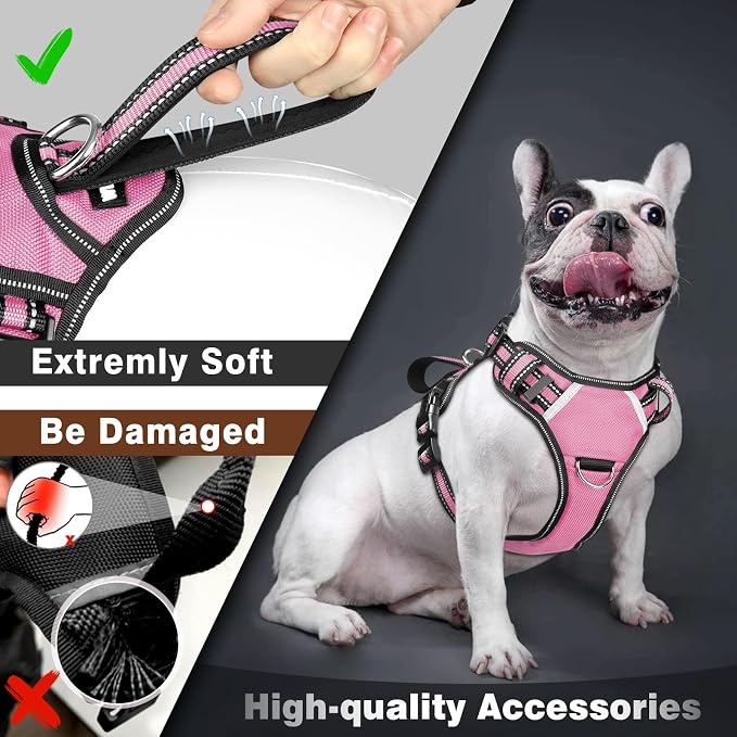 Service Dog Vest No Pull Dog Harness with 7 Dog Patches, Reflective Pet Harness with Durable Soft Padded Handle for Training Small, Medium, Large, and Extra-Large Dogs (Medium, Pink)