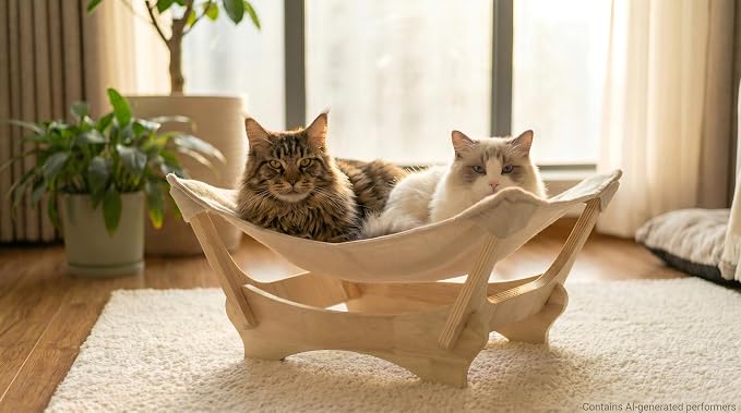 Large Sisal Cat Scratcher Bed, Wooden Lounge for Large & Multi-Cat Homes | Large 24.5" Sisal-Style Cat Scratcher Bed, Wooden Lounge for Indoor Cats, Protects Sofa & Carpet, Modern Cat Furniture